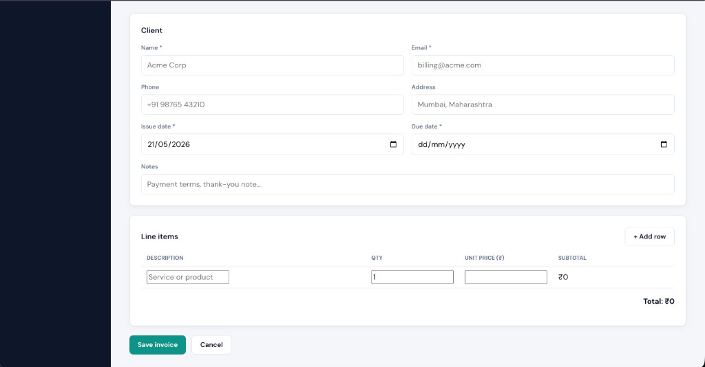 Invoice line items with quantity, unit price, and totals